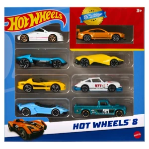 Hot Wheels Set of 8 Basic Toy Cars & Trucks in 1:64 Scale Including 1 Exclusive Car, Styles May Vary